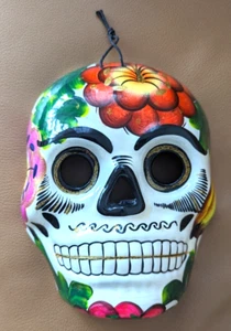 Mexican Hand Painted Ceramic Pottery Day Of Death Skull Mask - Picture 1 of 2