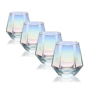 4Pcs Stemless Wine Glass Iridescent Glassware Rainbow Wine Glass 10oz Clear - Picture 1 of 5