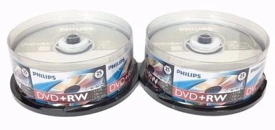 50 PHILIPS 4X DVD+RW DVDRW ReWritable Branded Logo 4.7GB Blank Disc 2x25pk - Image 1 of 4