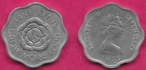 SEYCHELLES 5 CENTS 1975 UNC CABBAGE HEAD,QUEEN YOUNG BUST RIGHT,(SCALLOPED)F.A.O - Picture 1 of 1