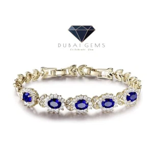 Yellow gold finish blue sapphire and created diamond bracelet free postage  - Picture 1 of 12
