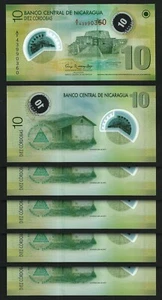Nicaragua, 10 Cordobas, 2007 ( 2012 ), Unc, 5 PCS LOT, P-201b, Polymer - Picture 1 of 4