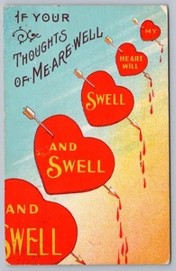 1910 Valentine's Day My Heart Will Swell Arrow Pierced Hearts Antique Postcard - Picture 1 of 2