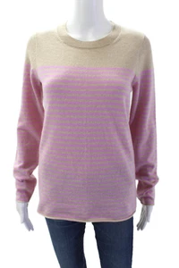 J Crew Damen Kaschmir Strick Gestreift Langarm Pullover Pulli Oberteil Rosa Größe M - Bild 1 von 4