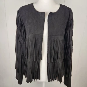 Western Wildleder Fransen Jacke Damen Medium ungefüttert vorne offen schwarz Cowgirl Rodeo - Bild 1 von 7