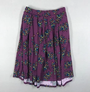 LuLaRoe Skirt Women's XS Purple Floral Pull On Knee Flare Elastic Waist Pockets - Picture 1 of 9