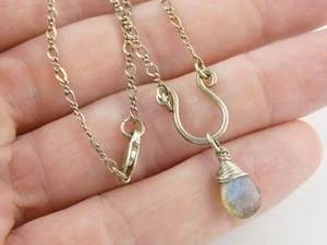 Sterling Silver Faceted Labradorite Pendant Necklace 925 3.6g 18.5 Inch Length - Picture 1 of 18