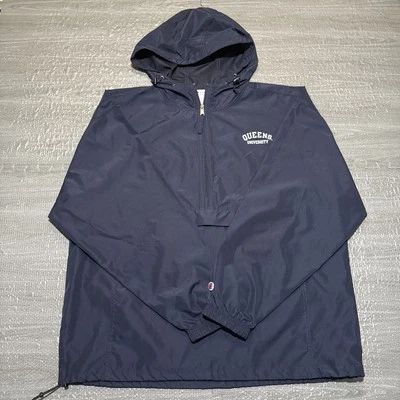 Queens University Pullover Champion Windbreaker Blue Mens XL Hooded 1/4 Zip Coed - Image 1 of 4