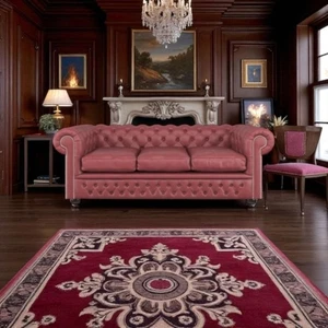Chesterfield Oxford 2 Sitz Sofa   Super Rinder Aniline Narben Leder Burgund - Bild 1 von 11