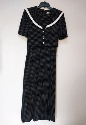 Vestido marinero a lunares blanco negro con cuello botón midi talla 10 JB.S para mujer de colección Foto 1 de 4