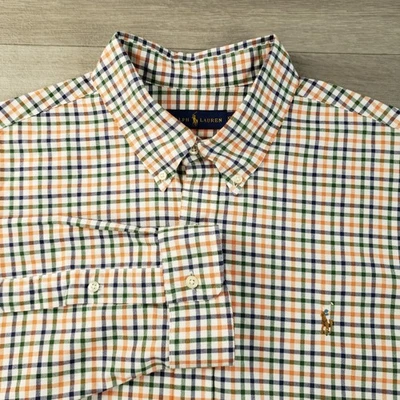 Рубашка на пуговицах Ralph Lauren мужская размер XXL зеленая синяя оранжевая клетчатая плоть пони - Изображение 1 из 4