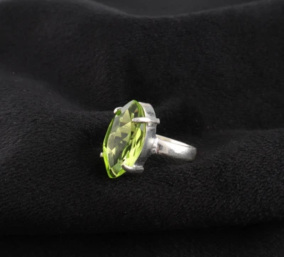 925 Sterling Silver Peridot Gemstone Handmade Statement Jewelry Marquise Ring - Image 1 of 4