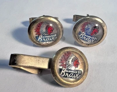 Juego de gemelos vintage Milwaukee Braves incluye clip de corbata años 50  Foto 1 de 4