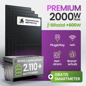 Balkonkraftwerk 2000W Bifazial mit 2,11 kWh Solarspeicher FoxEss Avocado 22 Pro - Bild 1 von 11