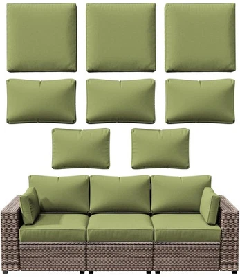 8pc Patio Cushion Covers Set Light Green Waterproof Fabric For Outdoor Sofa - Image 1 of 4