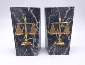 Pair Vintage SCALES of JUSTICE Lawyer Attorney Green Marble & Brass Bookends - Bild 1 von 5