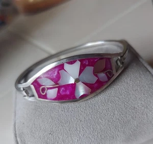 Mexiko Alpaka Rosa Silber Perlmutt Abalone Armband 7" + Gratis Geschenktüte  - Bild 1 von 4