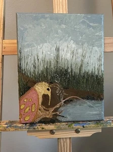 Smokin’ N Fishin’ Original Hand painted Fantasy Impasto Oil Painting 8x10 Signed - Picture 1 of 17