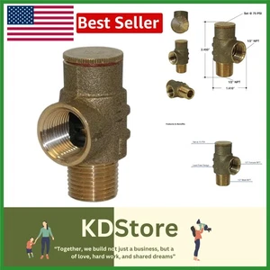 No-Lead Brass Pressure Relief Valve 1/2 Inch 75 PSI for Cold Water Systems - Picture 1 of 8