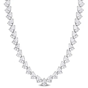 AMOUR 39 1/2 CT TGW Created White Sapphire Teardrop Tennis Necklace In Sterling - Picture 1 of 5