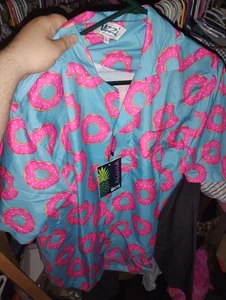 Uzzi Aloha Oso Anfibio Grande Camisa Hawaiana Donuts Nuevo Con Etiquetas Poliéster Rayón Hombres - Imagen 1 de 1