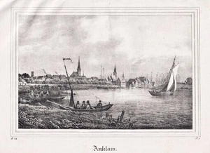 Anklam Mecklemburgo-Pomerania Occidental vista litografía 1840 - Imagen 1 de 1
