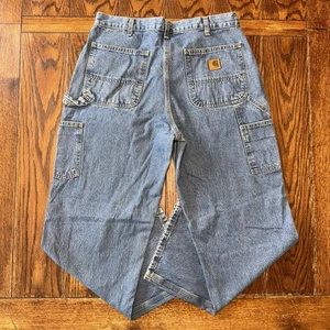 Vintage Baggy Carhartt Jeans Mens 36x30 Blue Carpenter B13 STW Workwear - Picture 1 of 8