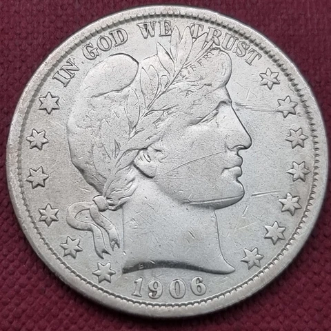 1906 Barber Half Dollar 50c Better Grade VF - XF #58250 Cover