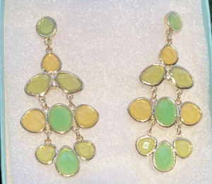 yellow , green peacock chandelier earrings - Picture 1 of 2