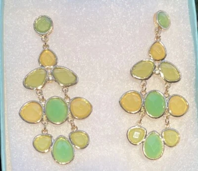 yellow , green peacock chandelier earrings - Image 1 of 2