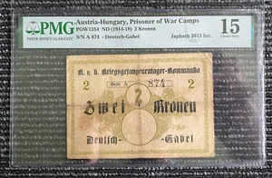 AUSTRIA-HUNGARY Prisoner Of War Camps 1914-18 2 Kronen PMG 15 Fine ONLY 1 STOCK - Picture 1 of 2