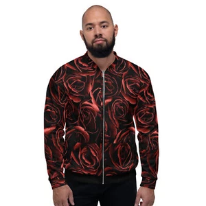 Unisex Bomber Jacket blood red rose pattern gothic design red roses witchy magic - Picture 1 of 19
