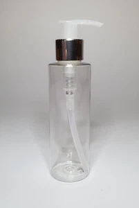 150ml klare PET zylindrische Plastikflasche & glänzende silber/natürliche Lotion Pumpe - Bild 1 von 1