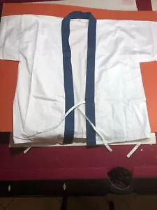 Japanese Restaurant Sushi Chef Coat WHITE with BLUE Trim XL Size Work Uniform - Picture 1 of 9