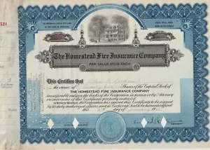 Homestead Fire Insurance Company Certificato di Stock Maryland - Foto 1 di 1