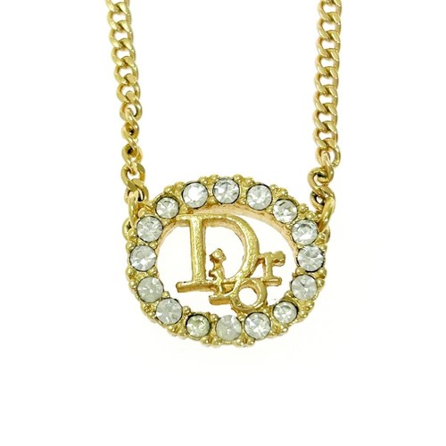 Christian Dior Collana Ovale Logo Dior Placcato Oro Strass da Donna Oro...