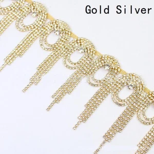 1 Yard Rhinestone Diamante Tassel Trim Beaded Applique Crystal Shiny Wedding Art - Picture 1 of 16