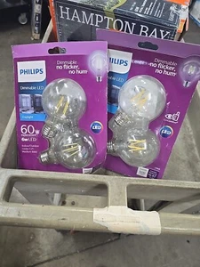 Philips LED 60W G25 Globe Light Bulb Clear Daylight Dimmable Med Lot Of 4 Bulbs - Picture 1 of 2