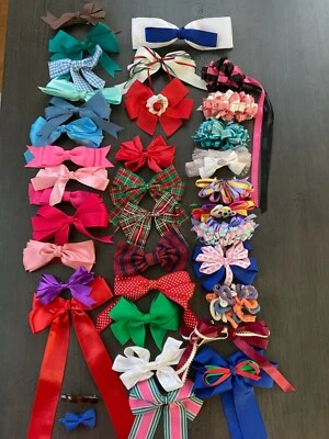 Mixed Lot Girls Hair Bows, Homemade Ribbon. All with clips. AS IS. - Image 1 of 4