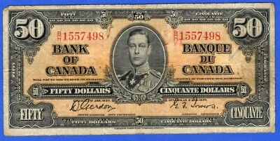 CANADA $50 1937 BC-26b / P-63b King George VI Circ. Note B/H 1557498 - Image 1 of 3