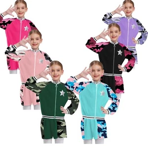 Niños Niñas Chaqueta Y Pantalones Cortos Sudadera Atlética Abrigo Activo Con Parte Inferior Baile - Imagen 1 de 22