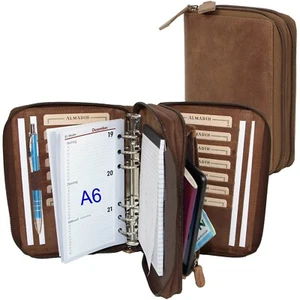 2025 ALMADIH Kombimappe A6 Braun Vintage Leder Terminplaner Organizer Planer - Bild 1 von 18