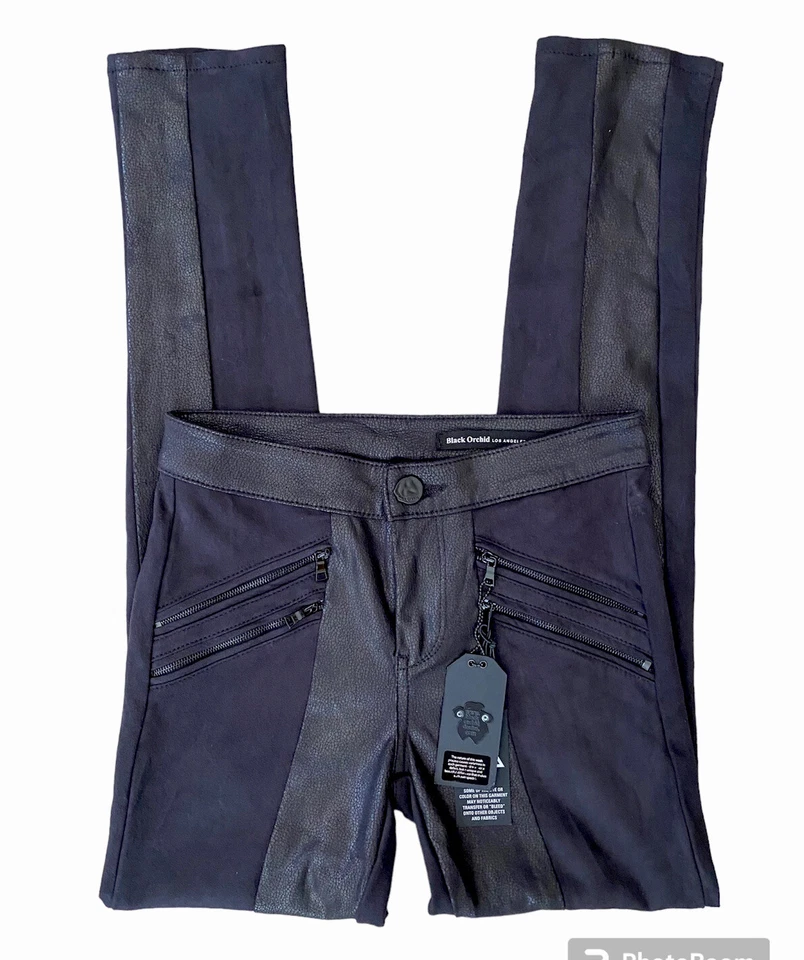 Pantalones de imitación de cuero negros Orchid Moto elásticos talla 26 nuevos con etiquetas jean súper ajustados Foto 1 de 4