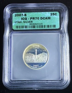2007-S Silver Proof Utah Quarter, ICG PR70 DCAM, Free US Shipping! - Picture 1 of 3