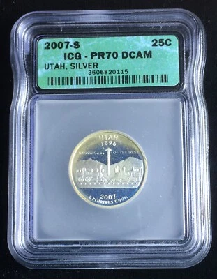 2007-S Silver Proof Utah Quarter, ICG PR70 DCAM, Free US Shipping! - Image 1 of 3