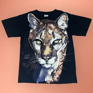 Vintage 90s Wild Oats Jaguar T-Shirt Mens Large AOP Graphic Single Stitch Black - Picture 1 of 6