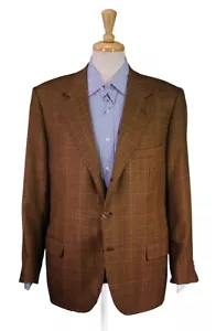 Brioni Brown/Orange Plaid 100% Cashmere 3/2 Rolled Lapel Sportcoat Blazer 46R - Picture 1 of 12