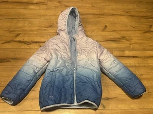 Eddie Bauer Girls Size Small 7/8 Blue Puffer Coat Fleece Lined Reversible Jacket - Picture 1 of 6