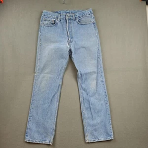 Vintage 90s Levis 501 Made in USA Blue Denim Jeans 30x29 Distressed Cowboy Cut - Bild 1 von 12