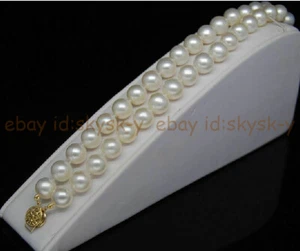 AAA Double Strands Natural South Sea 8-9mm White Pearl Bangle Bracelet 7.5'' - Picture 1 of 6